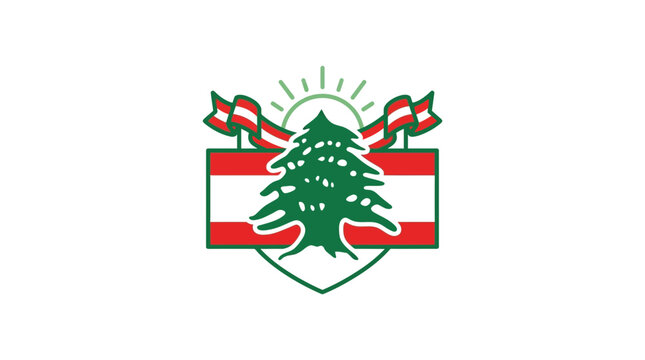 Green cedar tree emblem with red and white flag design