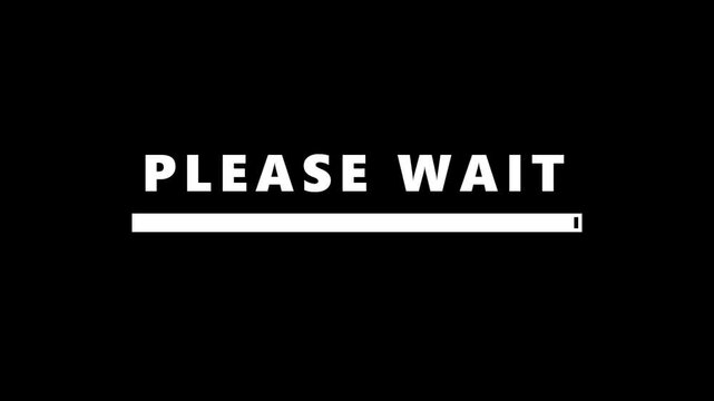 Please Wait Loading Bar Animation with White Progress Status on Simple Minimalist Black Background