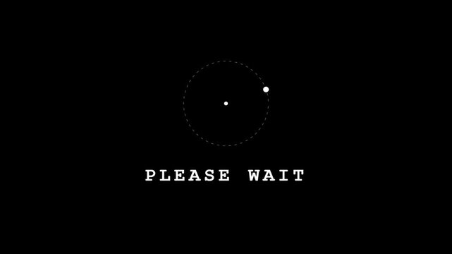 Minimalist Loading Screen with Please Wait Text and Orbiting Dot Animation on Black Background