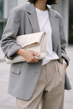 Chic modern fashion ensemble elegance.
