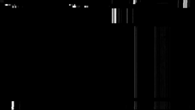 Abstract texture background with white vertical lines on a black screen, depicting a glitch effect and signal interference.