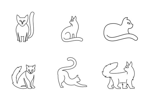 Minimalist Line Art Cat Illustrations Collection in Various Poses