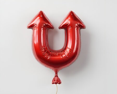 Glossy Red U Shaped Balloon with Upward Arrows Symbolizing Growth Success and Progress