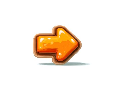 Vibrant orange right arrow icon with a glossy finish and brown border, perfect for game UI or web navigation elements