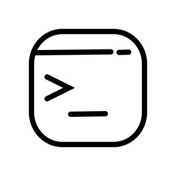Black outline terminal icon for programming code and command line interface