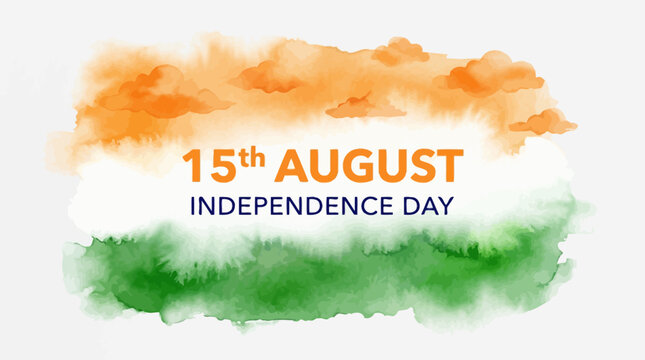 Watercolor India Independence Day background, 15th August national holiday banner, saffron white and green tricolor paint splash vector