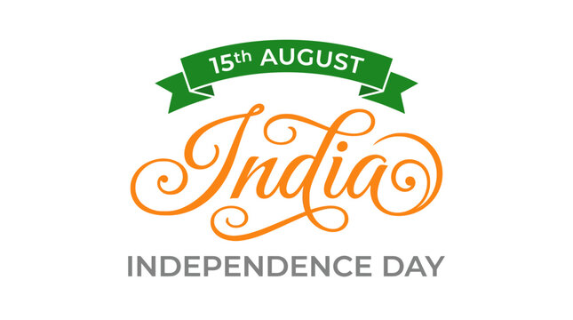 India Independence Day calligraphy vector, 15th August national holiday celebration typography, saffron and green tricolor greeting card design