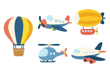 Cute Scandinavian Air Transportation and Vehicles Vector Clipart Set © bytaristudio