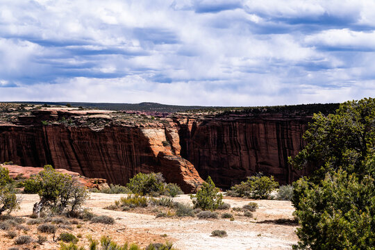 The rugged red sandstone cliffs of Canyon De Chelly newar Chinle, Arizona on the Navajo Nation