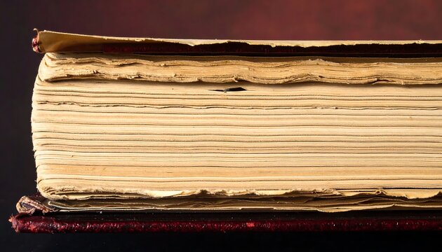 Close-up of the rugged, aged pages of an old book, each yellowed leaf a silent testament to enduring knowledge and the passage of time through its storied life