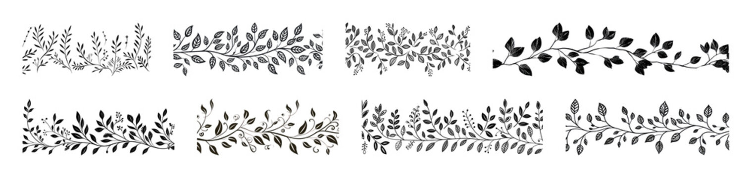 PNG Elegant floral border design elements on transparent background