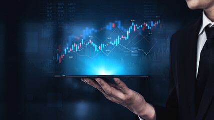 Obraz premium Candlestick chart visualizing financial market trends, investment patterns, price fluctuations, and trading strategy in capital and digital asset markets Vouch