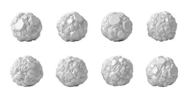 3d rendered abstract objects in a row on white studio backdrop for creative texture and background use