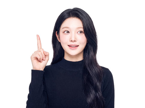 Young Asian Woman Has a Great Idea Pointing Up