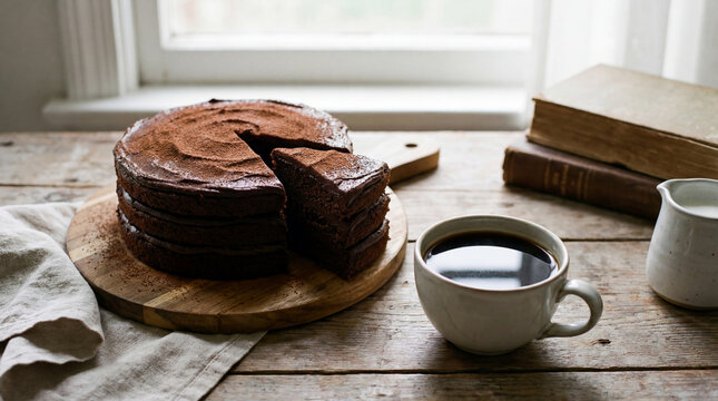 Chocolate Layer Cake with Fresh Brewed Black Coffee