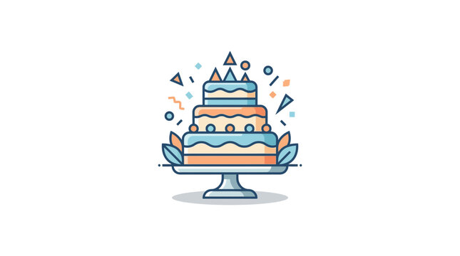 Illustration of a three-tier decorative cake on stand with festive patterns