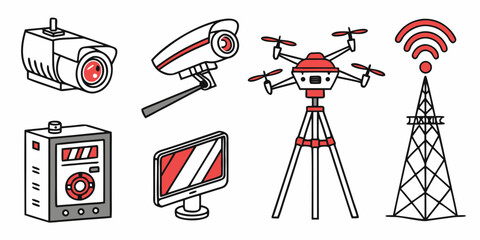 Surveillance and security cctv camera, alarm, tripod, and binoculars dome camera © Abu