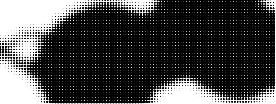 Vintage inspired halftone dotted pattern with organic edge and gradient density for creative backgrounds with monochromatic halftone design composed fine black dots