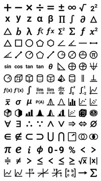 Collection of Math Symbols, Formulas, and Equations for Education and Science