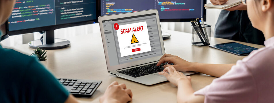 Cyber security software show alert of cyber attack for protection brisk. Danger from virus, phishing and cyber fraud.