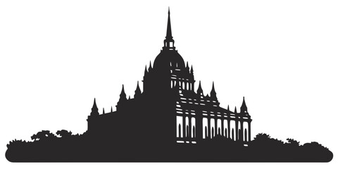Black silhouette of ornate temple with pointed spires and arched windows temple silhouette © Bakkar