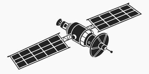 Black silhouette military surveillance satellite with solar panels in space military satellite © Bakkar
