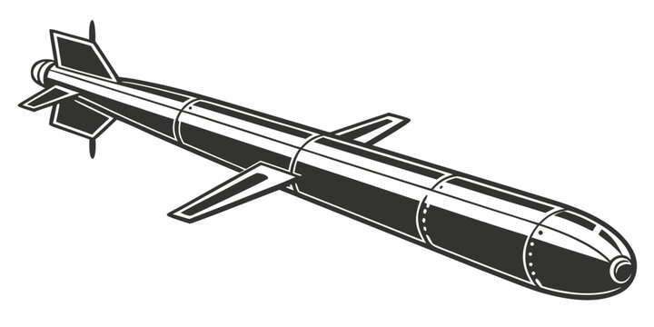 Black silhouette of a naval torpedo side view military equipment torpedo outline