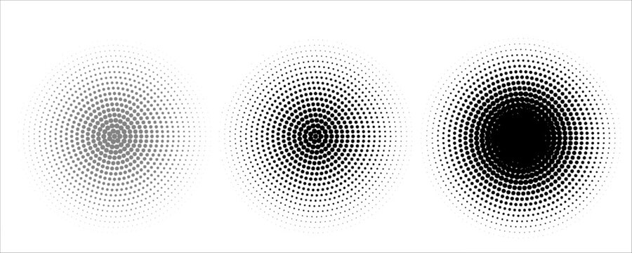 Halftone gradient. Dotted gradient, smooth dots spraying and halftones dot background seamless horizontal geometric pattern vector template set. unique dots modern circles