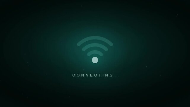 Wireless wifi signal icon connecting animation with glowing waves on dark background loop