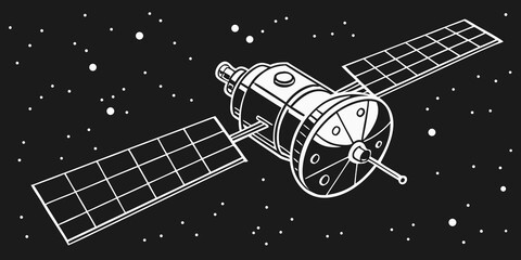 Black and white of a satellite orbiting earth in space © Abu
