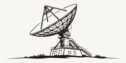Black silhouette of warship radar dish antenna on deck navy ship © Abu