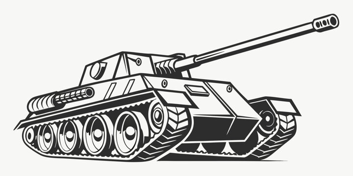 Black silhouette of tracked military rocket launcher, side view tracked vehicle artillery