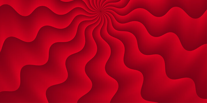 Vibrant abstract red wave pattern radiating from a central point with smooth, flowing organic shapes creating a dynamic and