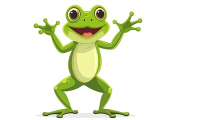 Fototapeta premium Green cartoon frog character with big eyes and smile.