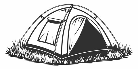 Black silhouette of a camping tent with detailed interior tent interior tent poles © Abu