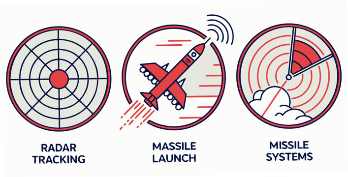 Air defense radar tracking, missile launch, and missile systems military red radar waves