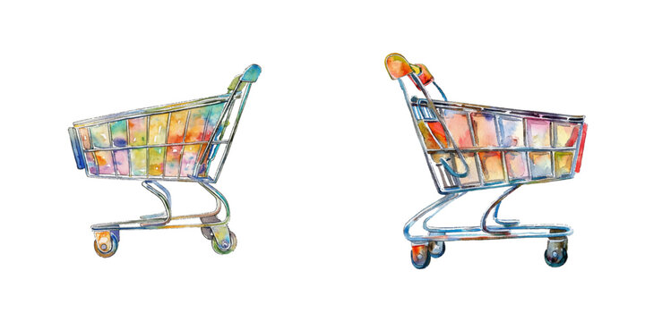 shopping cart watercolor vector illustration
