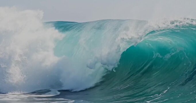 Large Ocean Wave Crashing Water.