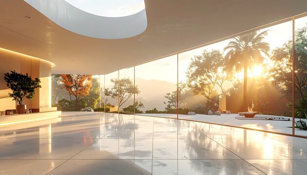 Modern indoor pool with tropical view.
