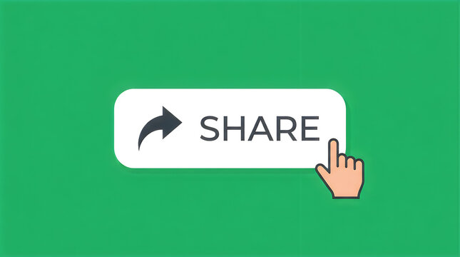 Hand clicking share button on green background
