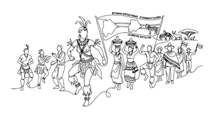 Obraz premium Botswana Heritage Parade: Cultural Celebration with Traditional Dance and Wildlife