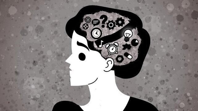 man with adhd mind filled with ideas objects and distractions