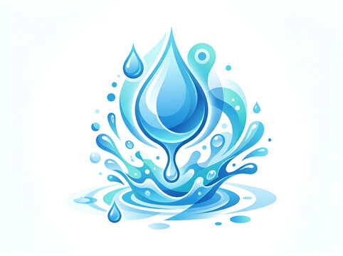 Blue stylized waterdrop vector illustration with splashes