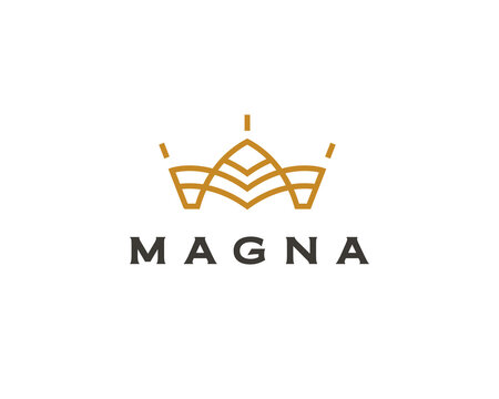 Minimalist crown icon with linear gold ornament. This logotype is designed for luxury fashion boutiques jewelry stores high-end beauty salons and premium hospitality services.