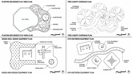 Fototapeta premium Architectural technical site plans for playground design and landscaping.