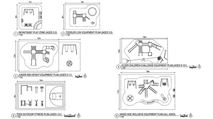 Obraz premium Architectural technical floor plans for outdoor playground equipment layout.