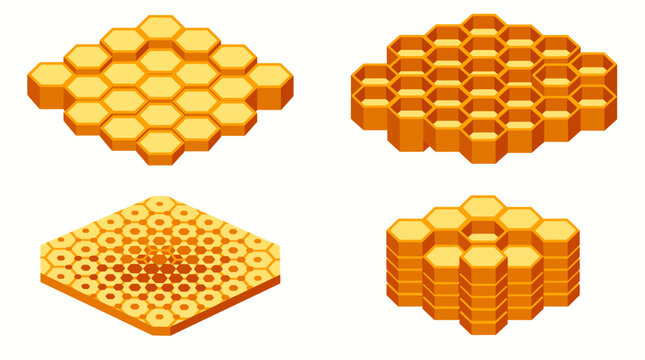 Isometric Honeycomb Pattern and Honey Beehive Structures Collection.