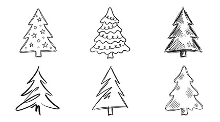Obraz premium Collection of Hand Drawn Christmas Tree Sketches.