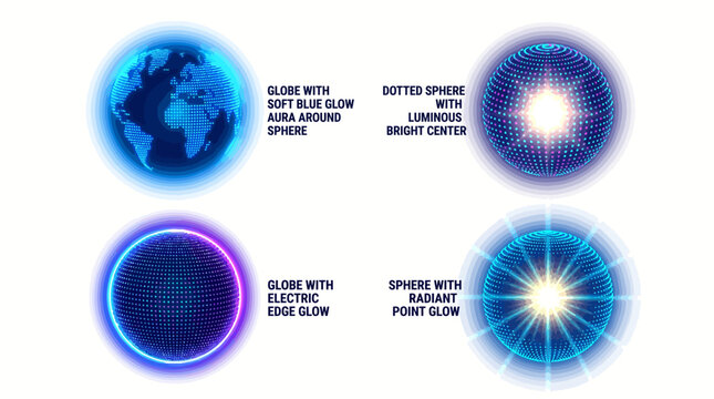 Collection of Abstract Glowing Blue Sphere Icons and Energy Orbs.