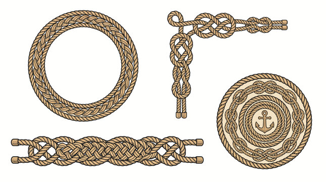 Nautical rope frames and decorative borders with anchor symbol.